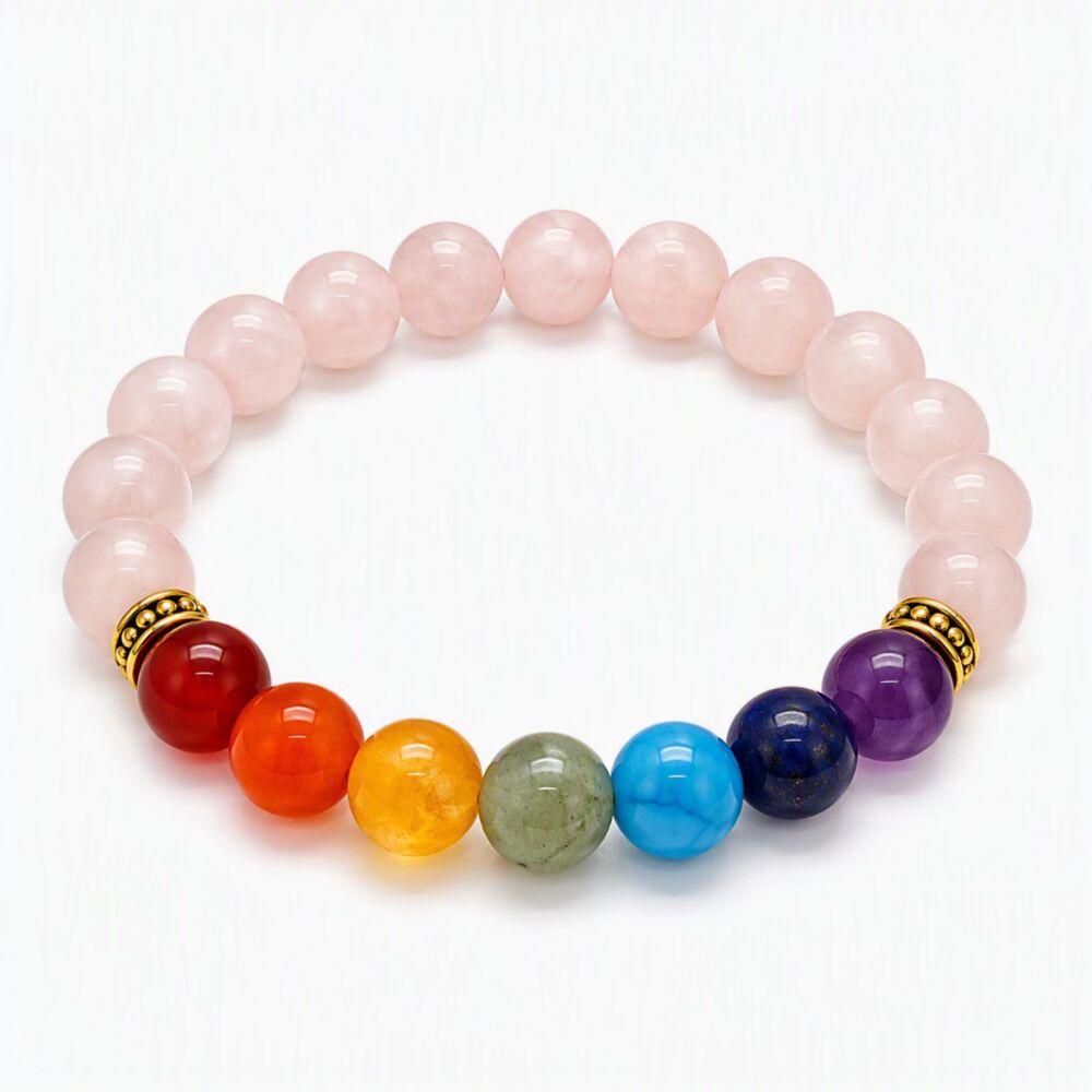 Henna Shoppe Rose Quartz Rainbow Colors Beaded Stretch Fashion Costume Bracelet